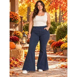 Umgee Navy Blue Flare Pants Boho Western Retro Chic Plus Size